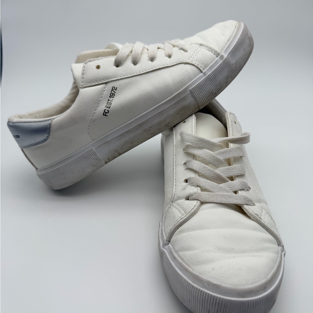 French Connection Cream Sneakers with Logo Tag